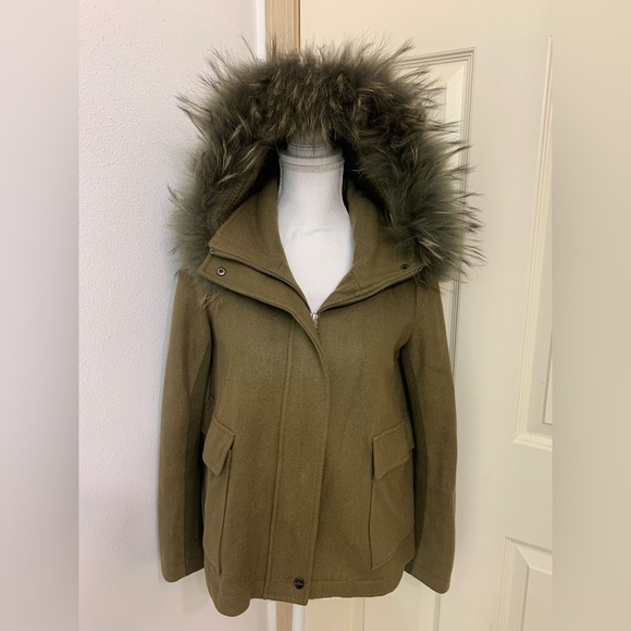 Eachway Sports Women's Jacket Faux Fur Outer Shell Hooded Brown Green Size M - Picture 2 of 15